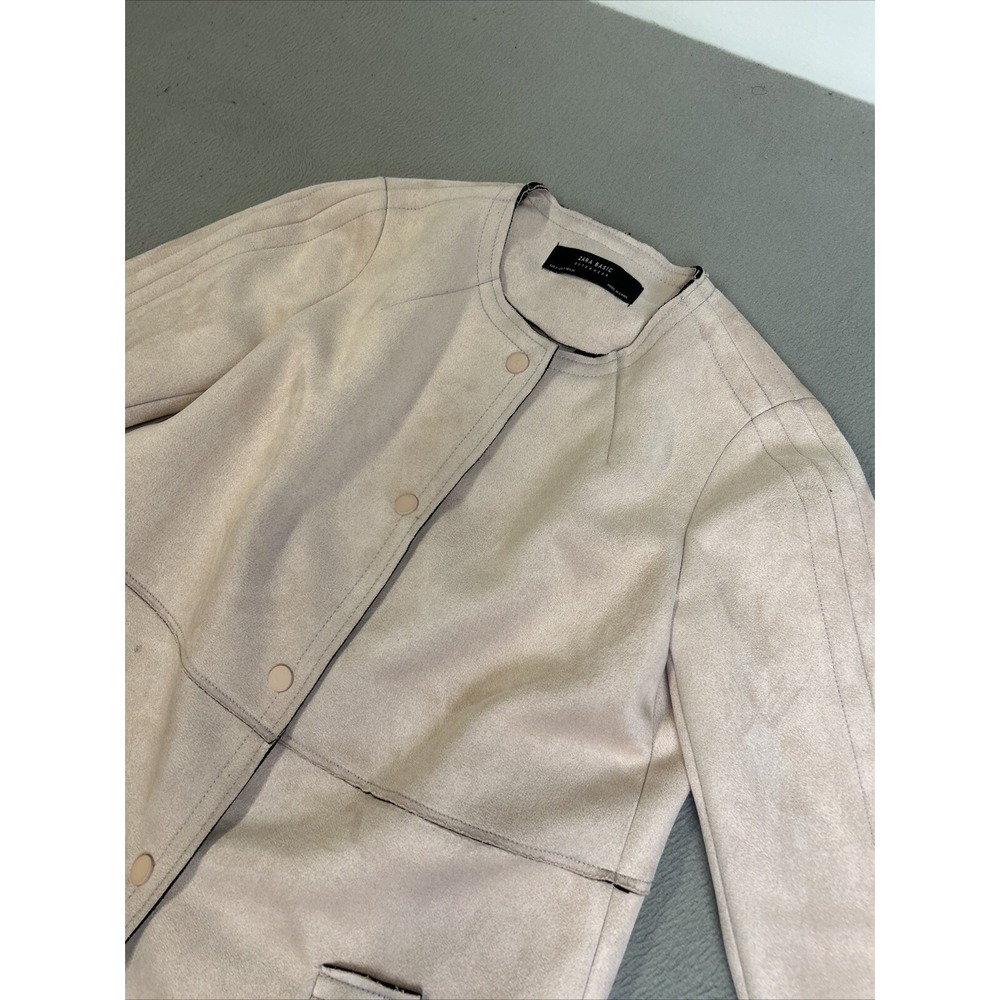 Zara Basics Womens Outerwear Pale Pink Faux Suede Jacket Size Small Pea Coat - Picture 7 of 16